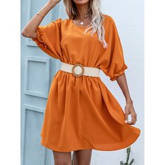 Однотонное платье с рукавом-летучая мышь без пояса Shein