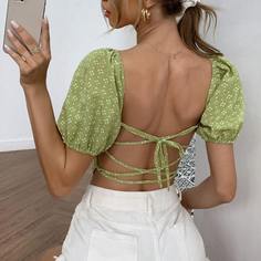 вырез на спине цветочный Бохо Блузы Shein