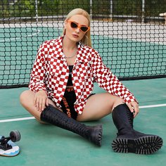 Однобортная куртка размера плюс в клетку Shein