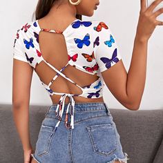 Открытая спина Животный Сексуальный Футболки Shein