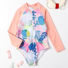 на молнии Цветочный милый Купальники для девочек Shein