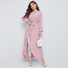 Длинный топ с поясом и разрезом Shein