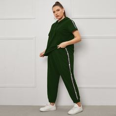 Спортивные брюки и толстовка размера плюс на кулиске с текстовой лентой Shein