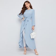 Длинный топ с поясом и разрезом Shein