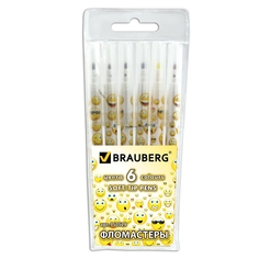 Фломастеры Brauberg Смайлики 6 цветов, вентилируемый колпачок, корпус с печатью Greenwich Line