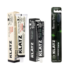 Набор Зубная паста Klatz BRUTAL ONLY Супер-мята 75мл+Бешеный имбирь 75мл+Зубная щетка