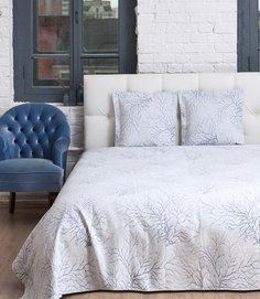 Покрывало хлопковое тонкое LUXBERRY CORAL бело-голубое 200х220