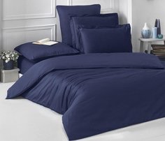 Постельное белье однотонное из сатина KARNA LOFT темно-синее 1,5-спальное