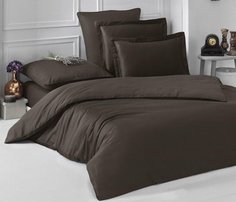 Постельное белье однотонное из сатина KARNA LOFT шоколадное евро