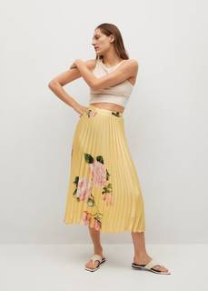 Плиссированная юбка с цветочным принтом - Yellow-a Mango