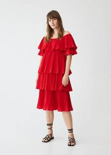 Платье с воланами и плиссировкой - Rouge Mango