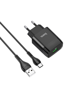 Зарядное устройство Hoco C72Q USB + Cable USB Type-C Black 6931474732545