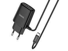 Зарядное устройство Hoco C82A 2xUSB - Cable USB Type-C Black 6931474729040