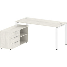 Стол с тумбой Riva Metal System на П-образном металлокаркасе БП.РС-СТС-2.4 (L) дуб наварра/белый металл