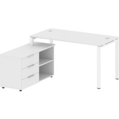 Стол с тумбой Riva Metal System на П-образном металлокаркасе БП.РС-СТС-2.3 (L) белый/белый металл 150x152x75