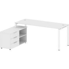 Стол с тумбой Riva Metal System на П-образном металлокаркасе БП.РС-СТС-2.5 (L) белый/белый металл 190x152x75