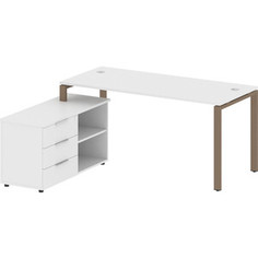 Стол с тумбой Riva Metal System на П-образном металлокаркасе БП.РС-СТС-2.4 (L) белый/мокко металл 170x152x75