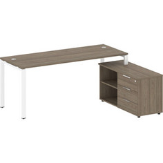 Стол с тумбой Riva Metal System на П-образном металлокаркасе БП.РС-СТС-2.5 (R) вяз/белый металл 190x152x75