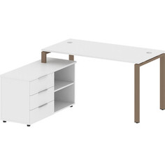 Стол с тумбой Riva Metal System на П-образном металлокаркасе БП.РС-СТС-2.3 (L) белый/мокко металл 150x152x75