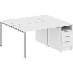 Стол с тумбой Riva Metal System на П-образном металлокаркасе БП.РС-СТП-2.2 белый/серый металл 161,2x147,5x75