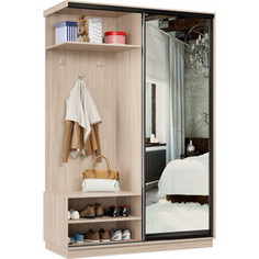 Прихожая левая Классика 29 (каркас ясень шимо светлый, фасад 01 зеркало) профиль черный муар Пр.л.29.2200.1800.450.01.01.00.07