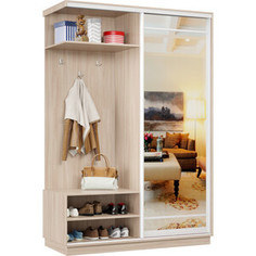 Прихожая левая Классика 32 (каркас ясень шимо светлый, фасад 09 зеркало) профиль белый глянец. Пр.л.32.2400.1800.600.09.01.00.06