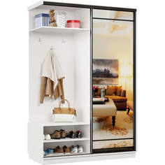 Прихожая левая Классика 11 (каркас белый, фасад 09 зеркало) профиль черный муар Пр.л.11.2400.1500.450.09.07.00.07