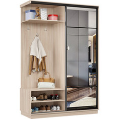 Прихожая левая Классика 11 (каркас ясень шимо светлый, фасад 11 зеркало) профиль черный муар Пр.л.11.2400.1500.450.11.01.00.07