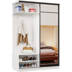 Прихожая левая Классика 11 (каркас белый, фасад 10 зеркало) профиль черный муар Пр.л.11.2400.1500.450.10.07.00.07