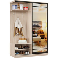 Прихожая левая Классика 11 (каркас ясень шимо светлый, фасад 09 зеркало) профиль черный муар Пр.л.11.2400.1500.450.09.01.00.07