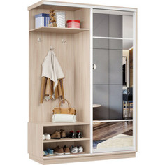 Прихожая левая Классика 31 (каркас ясень шимо светлый, фасад 11 зеркало) профиль белый глянец. Пр.л.31.2400.1800.450.11.01.00.06