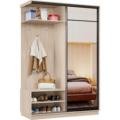 Прихожая левая Классика 01 (каркас ясень шимо светлый, фасад 10 зеркало) профиль черный муар Пр.л.01.2200.1200.450.10.01.00.07