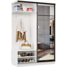 Прихожая левая Классика 01 (каркас белый, фасад 11 зеркало) профиль черный муар Пр.л.01.2200.1200.450.11.07.00.07