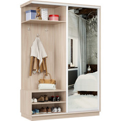 Классика Прихожая левая 04 (каркас ясень шимо светлый, фасад 01 зеркало) профиль белый глянец Пр.л.04.2400.1200.600.01.01.00.06