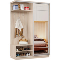 Классика Прихожая левая 29 (каркас ясень шимо светлый, фасад 10 зеркало) профиль серебро Пр.л.29.2200.1800.450.10.01.00.01