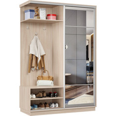 Классика Прихожая левая 32 (каркас ясень шимо светлый, фасад 11 зеркало) профиль серебро Пр.л.32.2400.1800.600.11.01.00.01