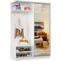 Классика Прихожая левая 29 (каркас белый, фасад 09 зеркало) профиль серебро Пр.л.29.2200.1800.450.09.07.00.01