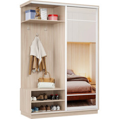 Классика Прихожая левая 04 (каркас ясень шимо светлый, фасад 10 зеркало) профиль белый глянец Пр.л.04.2400.1200.600.10.01.00.06