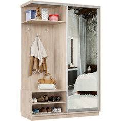 Классика Прихожая левая 03 (каркас ясень шимо светлый, фасад 01 зеркало) профиль серебро Пр.л.03.2400.1200.450.01.01.00.01