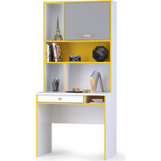 Моби Альфа 12.41 письменный стол + 13.165 надстройка солнечный свет/белый премиум/стальной серый универсальная сборка Mobi