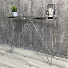 Напольная консоль Akur Loft Cary металлокаркас хромированный тонированное стекло
