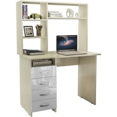 Стол письменный Мастер Милан левый/правый глянец с надставкой дуб молочный/белый М-0Н-МБ-ГЛ