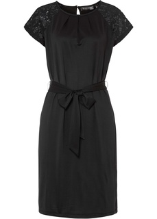 Платье трикотажное с кружевом Bonprix