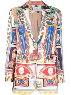 Etro однобортный блейзер с графичным принтом