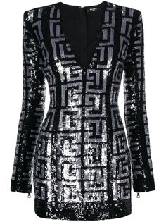 Balmain платье мини с пайетками и монограммой