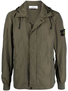 Stone Island куртка-рубашка с капюшоном и нашивкой-логотипом