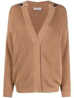 Brunello Cucinelli кардиган в рубчик с декором Monili
