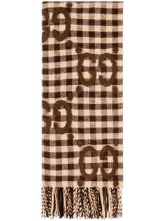 Gucci клетчатый жаккардовый шарф с логотипом GG