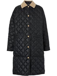 Burberry стеганое пальто с вельветовым воротником