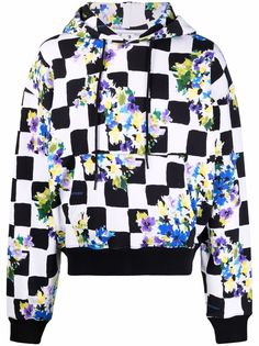 Off-White худи в клетку с цветочным принтом